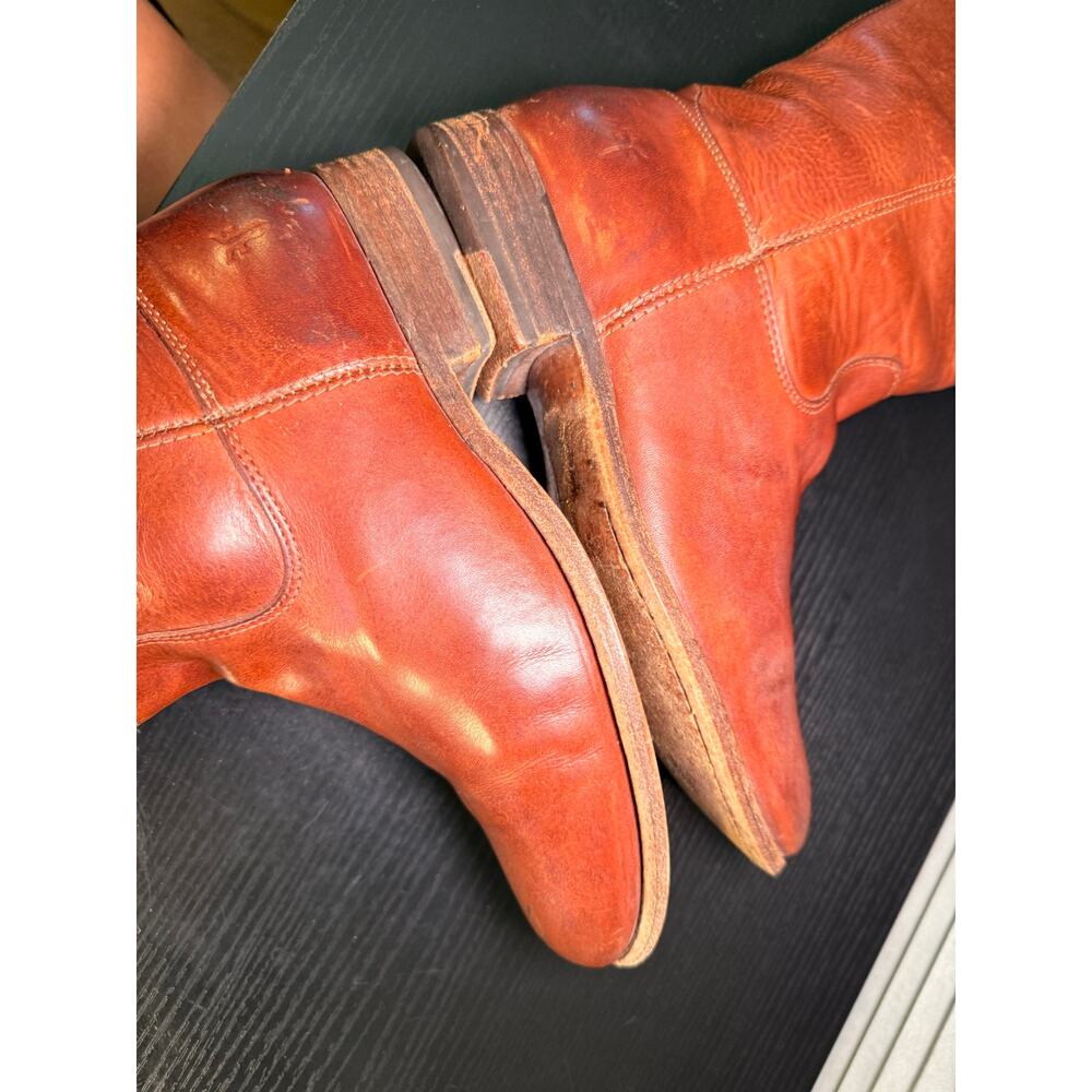 Frye Mellissa Tall Boots Women’s 8.5B Cognac Brown Leather Pull On Riding Boots - Picture 10 of 11